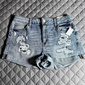 SO High Rise Distressed Denim Shorts 15/32W Blue Jean Cutoff Shortie NWT